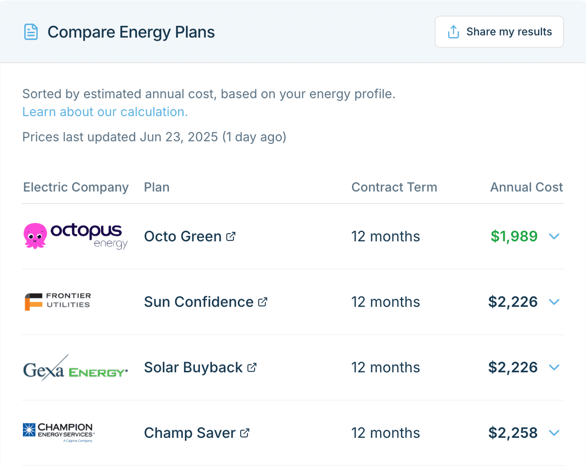 Plan comparison results preview